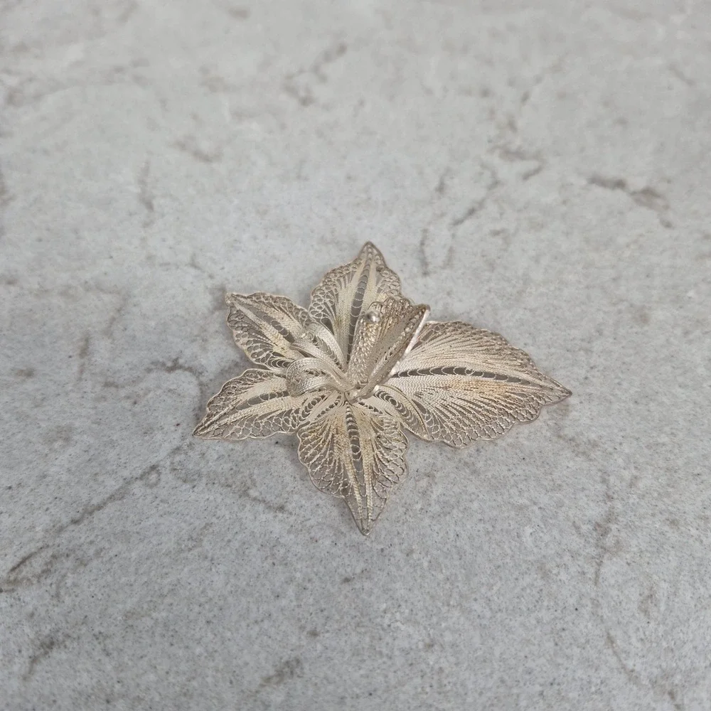 Unbranded Brooch 925 Sterling Silver Filigree Orchid Flower OS Silver Women